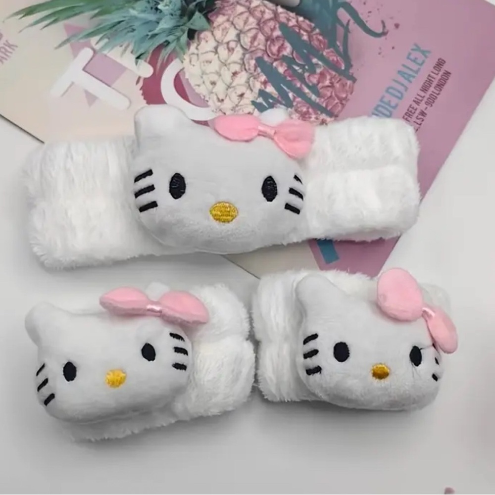 Hello Kitty 3 Piece Plush White and Pink Hairband Set